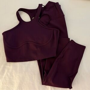ALO Yoga Deep Purple Sports Bra and 
7/8 High-Waist Airlift Legging